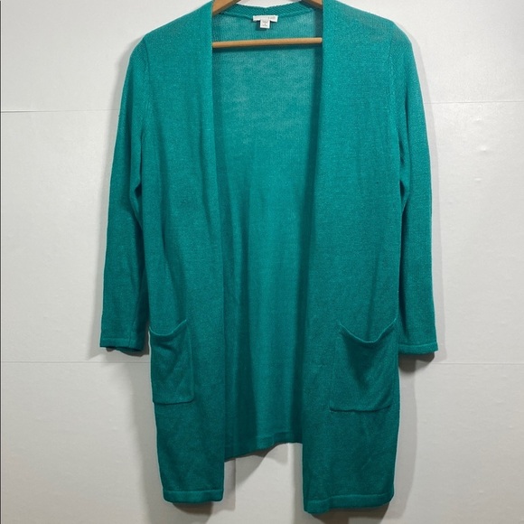 J. Jill Linen Blend Teal Open Front Cardigan Sweater - Picture 1 of 6